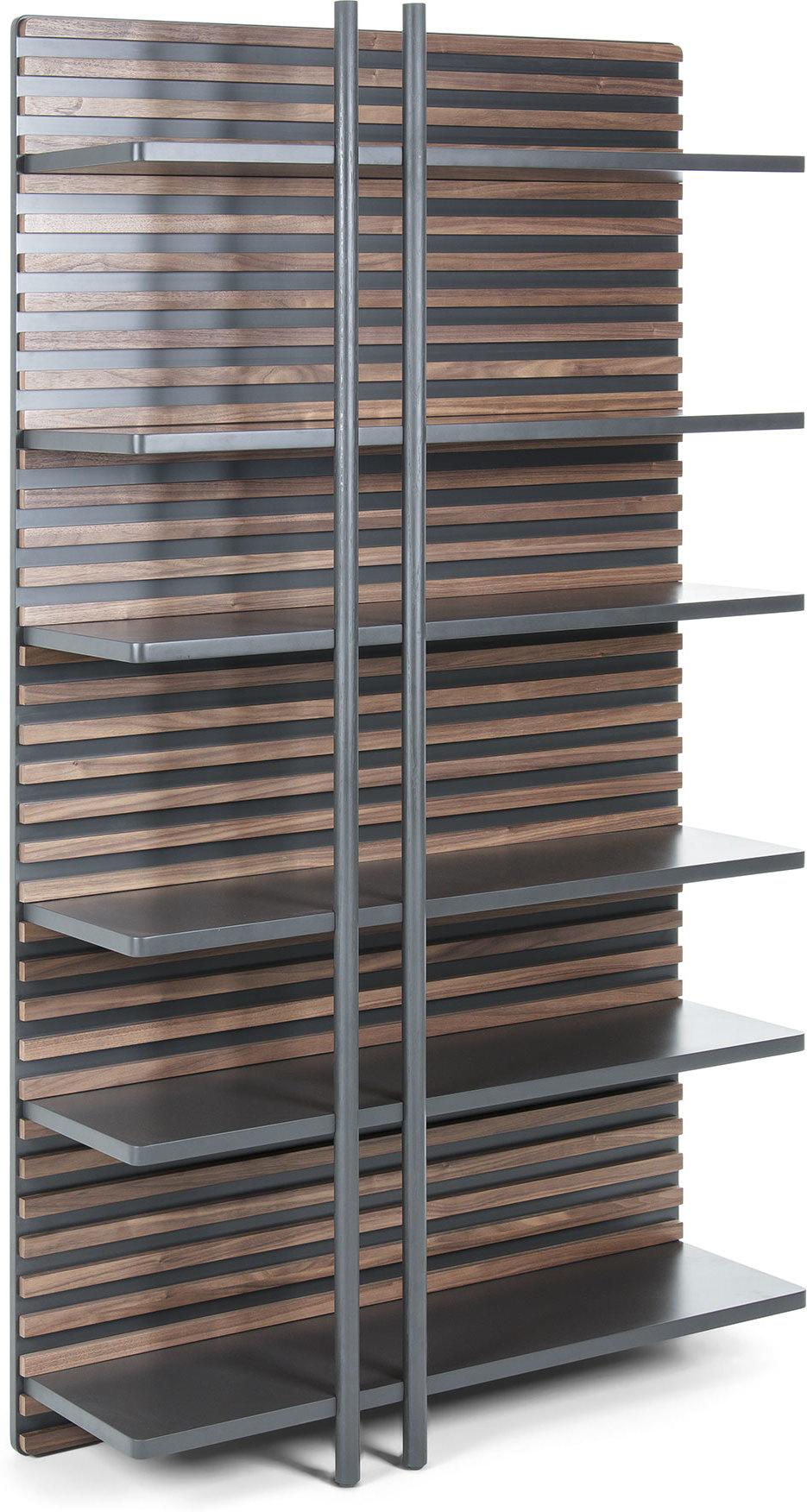 Boekenkast Mahon Walnoot fineer Grijs MDF La Forma - LiL.nl Boekenkast Mahon Walnoot fineer Grijs MDF La Forma - LiL.nl
